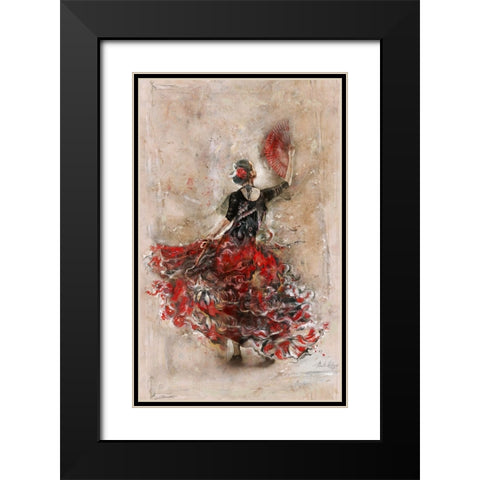 Flamenco with fan Black Modern Wood Framed Art Print with Double Matting by Wiley, Marta