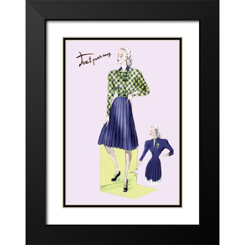 Pleated Dress with Plaid Jacket, 1947 Black Modern Wood Framed Art Print with Double Matting by Unknown