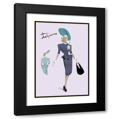 Classy Suit Dress with Hat and Bag, 1947 Black Modern Wood Framed Art Print with Double Matting by Unknown