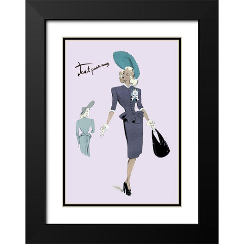 Classy Suit Dress with Hat and Bag, 1947 Black Modern Wood Framed Art Print with Double Matting by Unknown