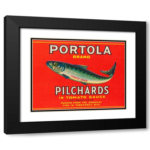 Portola Brand Pilchards Black Modern Wood Framed Art Print with Double Matting by Retrolabel