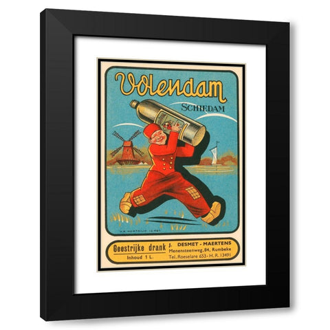 Volendam Schiedam Black Modern Wood Framed Art Print with Double Matting by Vintage Booze Labels