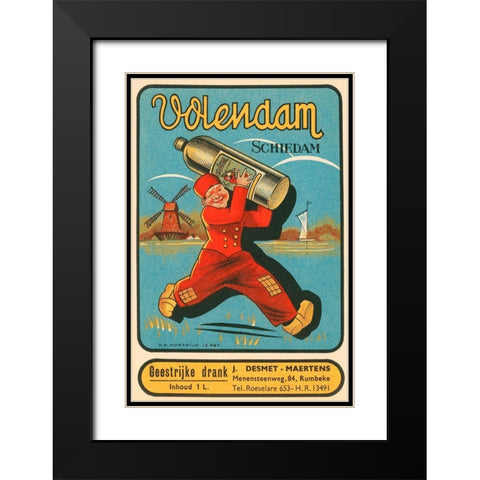 Volendam Schiedam Black Modern Wood Framed Art Print with Double Matting by Vintage Booze Labels