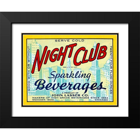 Night Club Sparkling Beverage Black Modern Wood Framed Art Print with Double Matting by Vintage Booze Labels