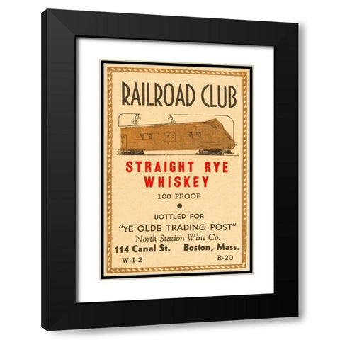 Railroad Club Straight Rye Whiskey Black Modern Wood Framed Art Print with Double Matting by Vintage Booze Labels