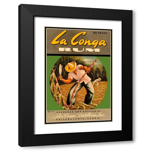 La Conga Rum Black Modern Wood Framed Art Print with Double Matting by Vintage Booze Labels