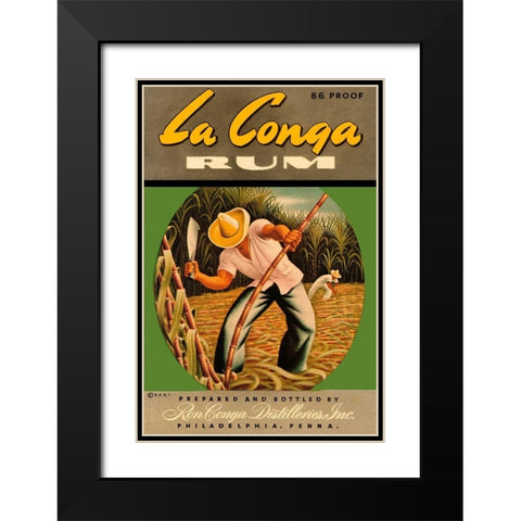 La Conga Rum Black Modern Wood Framed Art Print with Double Matting by Vintage Booze Labels