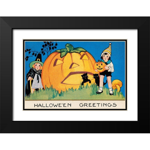 Halloween Greetings Black Modern Wood Framed Art Print with Double Matting by Halloween