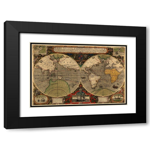 Vera Totius Expeditionis Nautica Black Modern Wood Framed Art Print with Double Matting by Ortelius, A.