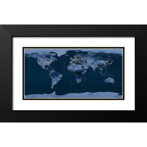 Satellite View of the World Showing Electric Lights and Usage Black Modern Wood Framed Art Print with Double Matting by Goddard Space Center
