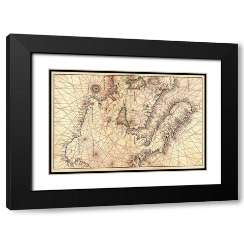 Portolan Map of Italy, Sicily, North Africa and the Mediterranean Black Modern Wood Framed Art Print with Double Matting by Agnese, Battista