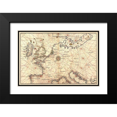 Portolan Map of Spain, England, France, Germany, The British Isles Black Modern Wood Framed Art Print with Double Matting by Agnese, Battista