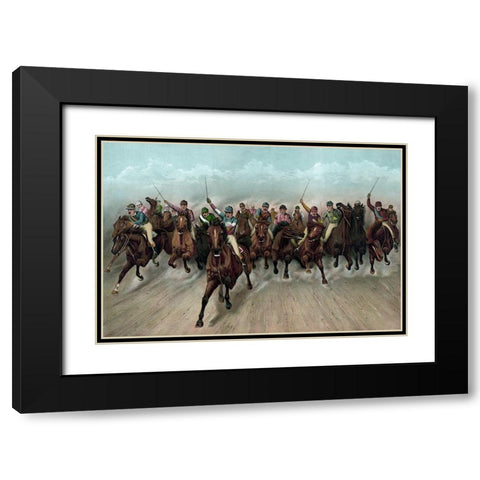 A Great field in a grand rush Black Modern Wood Framed Art Print with Double Matting by Currier and Ives