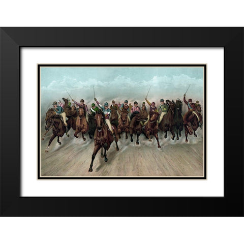 A Great field in a grand rush Black Modern Wood Framed Art Print with Double Matting by Currier and Ives