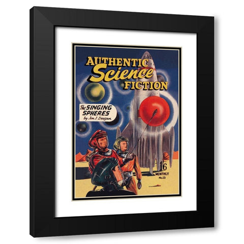Authentic Science Fiction: The Singing Spheres Black Modern Wood Framed Art Print with Double Matting by Retrosci-fi