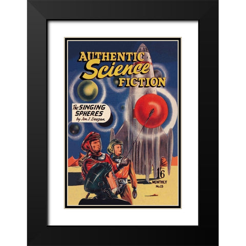Authentic Science Fiction: The Singing Spheres Black Modern Wood Framed Art Print with Double Matting by Retrosci-fi