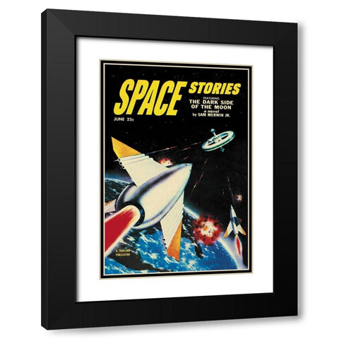 Space Stories: Assault on Space Lab Black Modern Wood Framed Art Print with Double Matting by Retrosci-fi