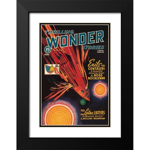 Thrilling Wonder Stories: Rocket Ship Troubles Black Modern Wood Framed Art Print with Double Matting by Retrosci-fi