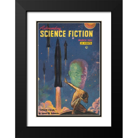 Astounding Science Fiction: Space Fear Black Modern Wood Framed Art Print with Double Matting by Retrosci-fi
