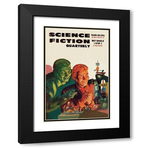 Science Fiction Quarterly: Diabolical Scheming Black Modern Wood Framed Art Print with Double Matting by Retrosci-fi