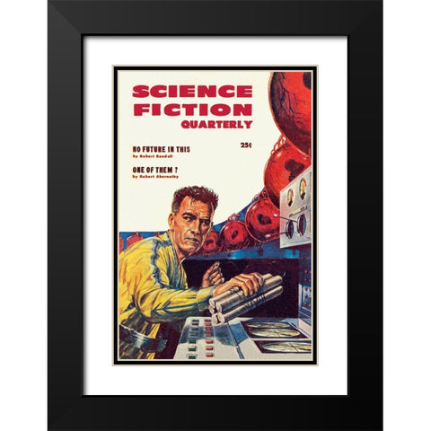 Science Fiction Quarterly: Setting Explosives Black Modern Wood Framed Art Print with Double Matting by Retrosci-fi