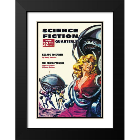 Science Fiction Quarterly: Robot Attack Black Modern Wood Framed Art Print with Double Matting by Retrosci-fi