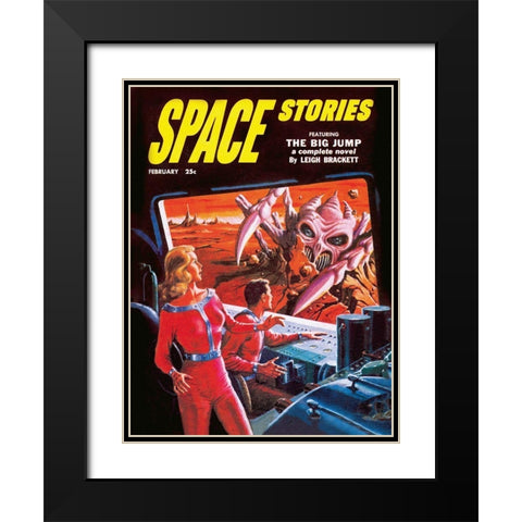 Space Stories: Space Monster Attack Black Modern Wood Framed Art Print with Double Matting by Retrosci-fi