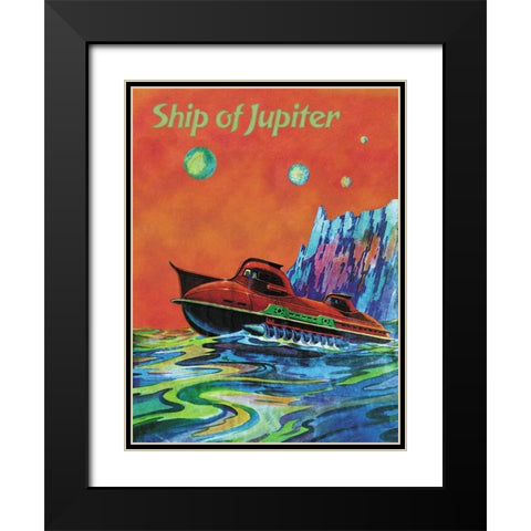 Ship of Jupiter Black Modern Wood Framed Art Print with Double Matting by Retrosci-fi