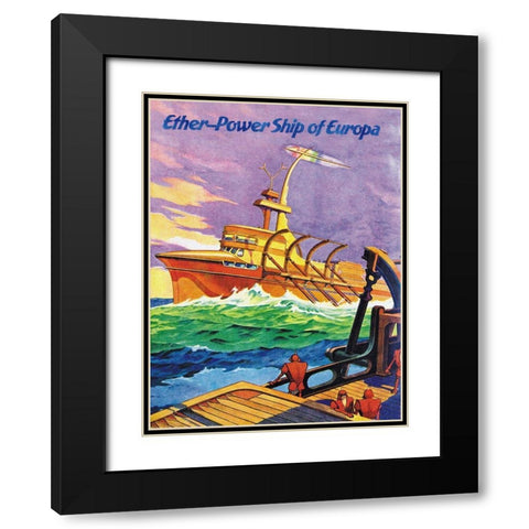 Ether-Powership of Europa Black Modern Wood Framed Art Print with Double Matting by Retrosci-fi