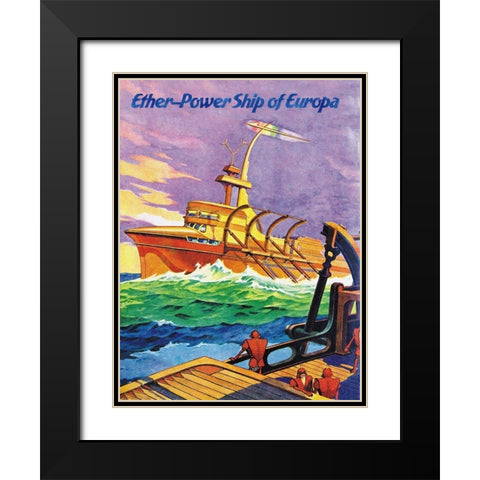 Ether-Powership of Europa Black Modern Wood Framed Art Print with Double Matting by Retrosci-fi