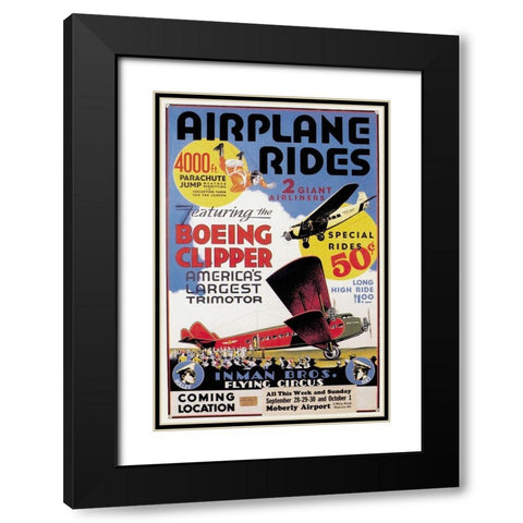 Airplane Rides: Inman Bros. Flying Circus Black Modern Wood Framed Art Print with Double Matting by Unknown