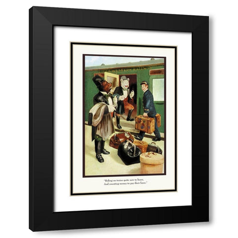 Teddy Roosevelts Bears: Teddy B and Teddy G Riding Trains Black Modern Wood Framed Art Print with Double Matting by Culver, R.K.