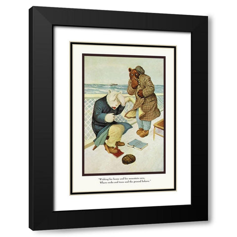 Teddy Roosevelts Bears: Teddy B and Teddy G Are Seasick Black Modern Wood Framed Art Print with Double Matting by Culver, R.K.
