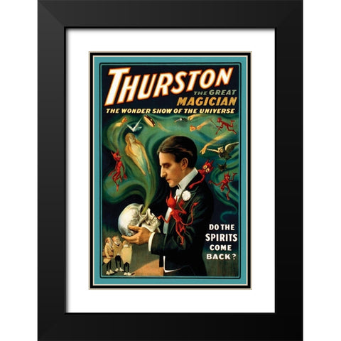 Magicians: Thurston the Great Magician: Do the Spirits Come Back? Black Modern Wood Framed Art Print with Double Matting by Strobridge
