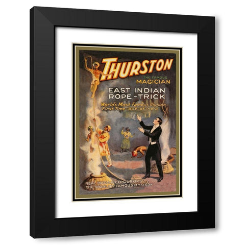 Magicians: East Indian Rope Trick: Thurston the Famous Magician Black Modern Wood Framed Art Print with Double Matting by Strobridge