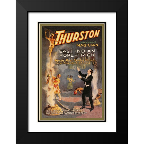 Magicians: East Indian Rope Trick: Thurston the Famous Magician Black Modern Wood Framed Art Print with Double Matting by Strobridge