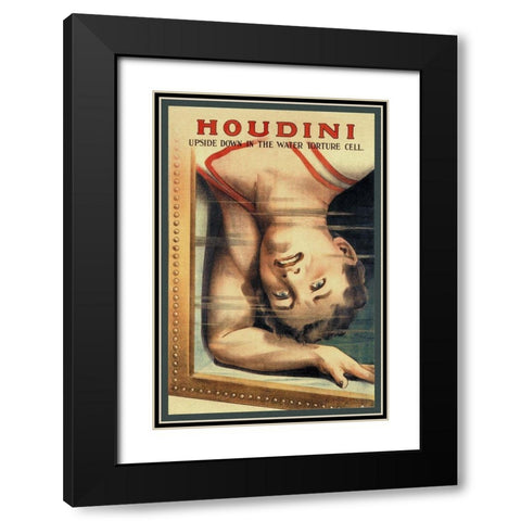 Magicians: Houdini: Upside Down in the Water Torture Cell Black Modern Wood Framed Art Print with Double Matting by Strobridge