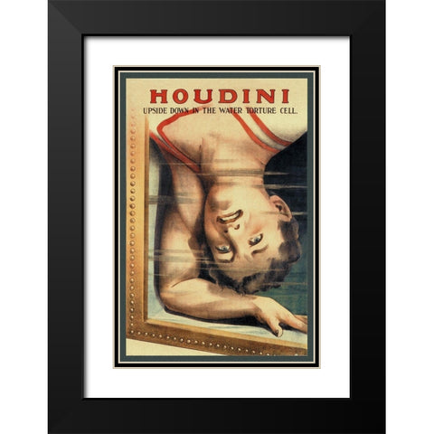 Magicians: Houdini: Upside Down in the Water Torture Cell Black Modern Wood Framed Art Print with Double Matting by Strobridge