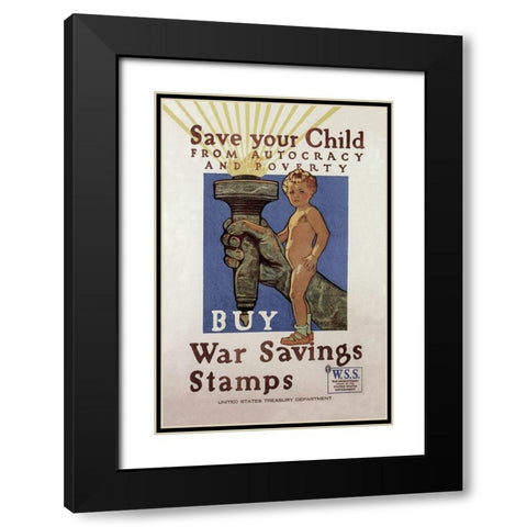 WWI: Save Your Child Black Modern Wood Framed Art Print with Double Matting by Paus, Herbert A.