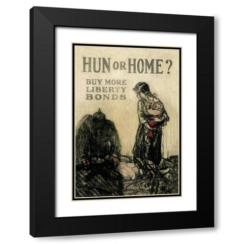 WWI: Hun or Home? Black Modern Wood Framed Art Print with Double Matting by Unknown