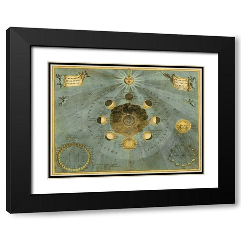 Maps of the Heavens: Phases Luna Black Modern Wood Framed Art Print with Double Matting by Cellarius, Andreas