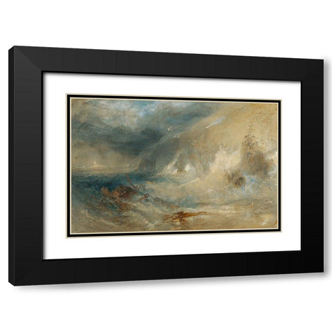 Long Ships Lighthouse, Lands End Black Modern Wood Framed Art Print with Double Matting by Turner, Joseph Mallord William