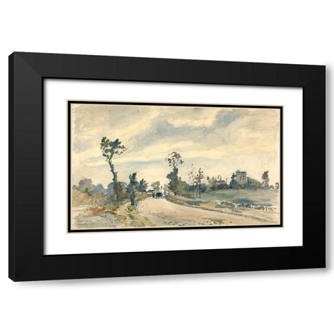 Louveciennes, Route de Saint-Germain Black Modern Wood Framed Art Print with Double Matting by Pissarro, Camille