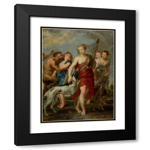 Diana and Her Nymphs on the Hunt Black Modern Wood Framed Art Print with Double Matting by Rubens, Peter Paul