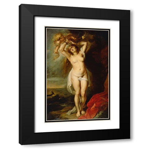 Andromeda Black Modern Wood Framed Art Print with Double Matting by Rubens, Peter Paul