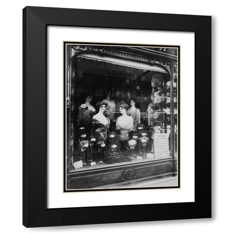 Paris, 1912 - Hairdressers Shop Window, boulevard de Strasbourg Black Modern Wood Framed Art Print with Double Matting by Atget, Eugene