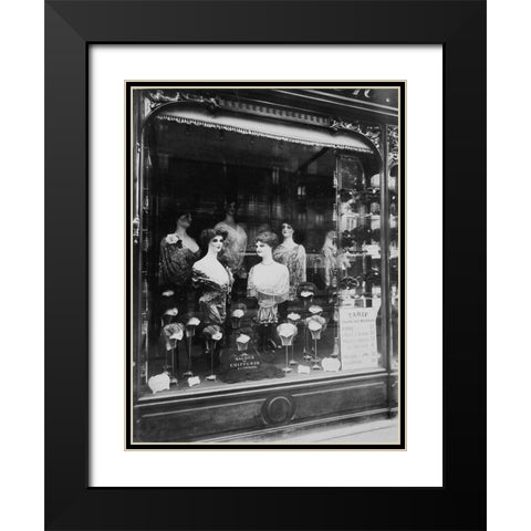 Paris, 1912 - Hairdressers Shop Window, boulevard de Strasbourg Black Modern Wood Framed Art Print with Double Matting by Atget, Eugene