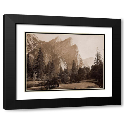 Further Up the Valley, The Three Brothers, the highest, 3,830 ft., Yosemite, California, 1866 Black Modern Wood Framed Art Print with Double Matting by Watkins, Carleton