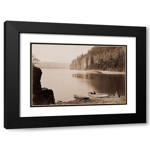 Cape Horn, Columbia River, Oregon, 1867 Black Modern Wood Framed Art Print with Double Matting by Watkins, Carleton