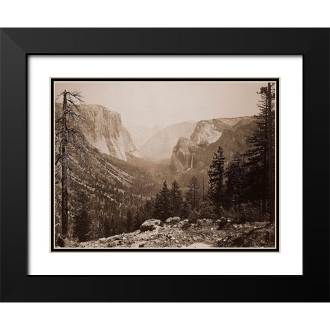 The Yosemite Valley from Inspiration Pt. Mariposa Trail, 1865-1866 Black Modern Wood Framed Art Print with Double Matting by Watkins, Carleton